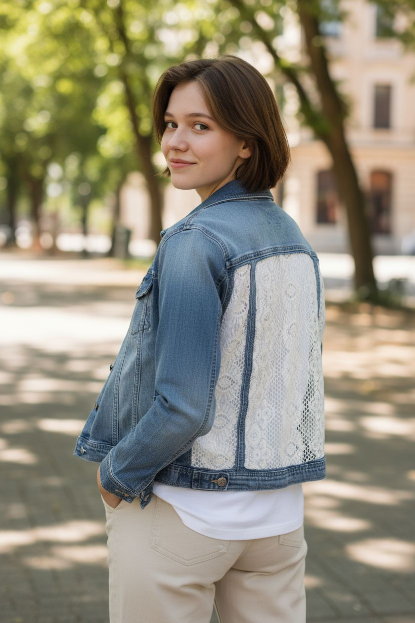Lace insert demin jacket